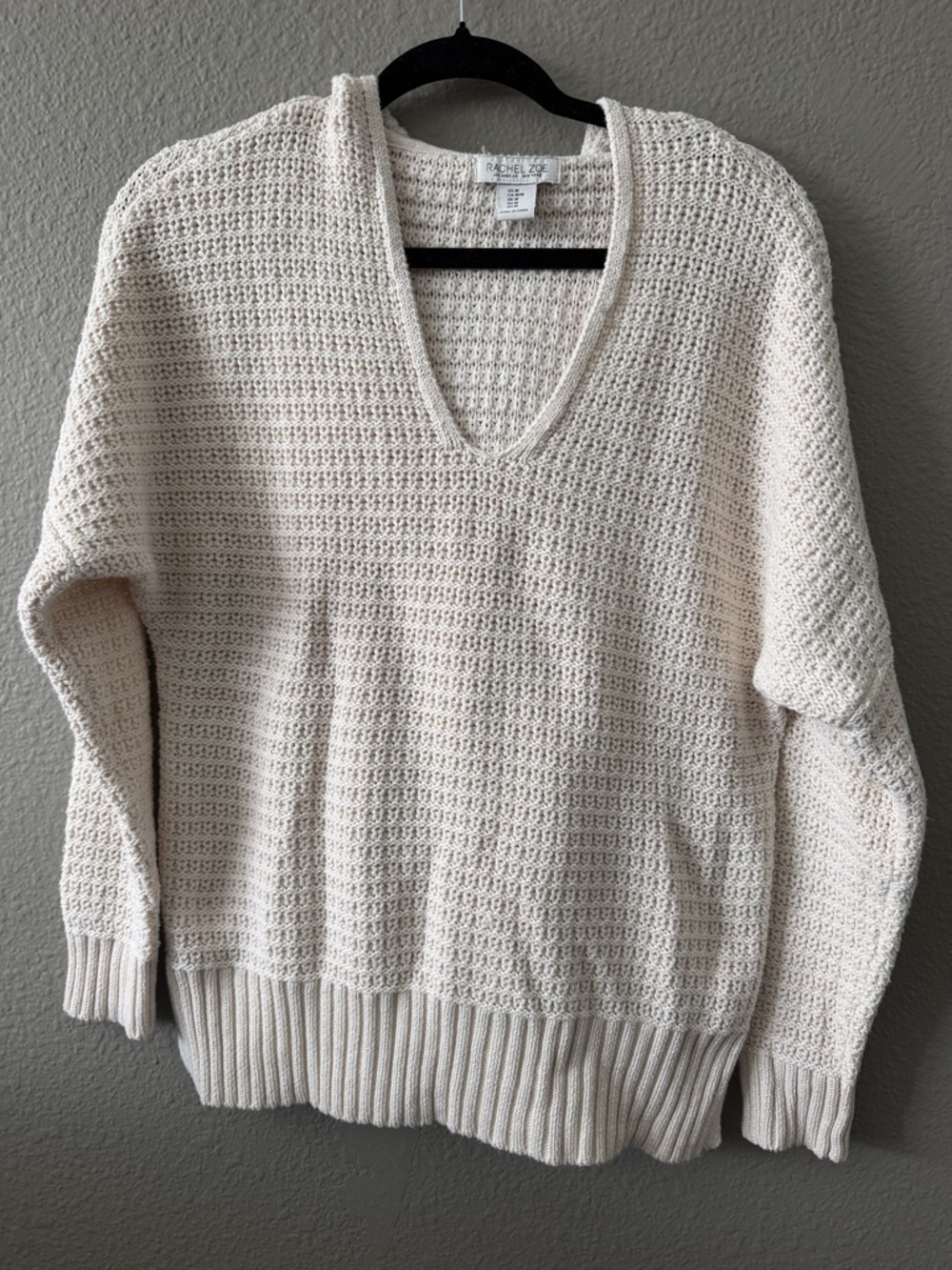 Rachel Zoe Off-White V-Neck Waffle Knit Sweater
